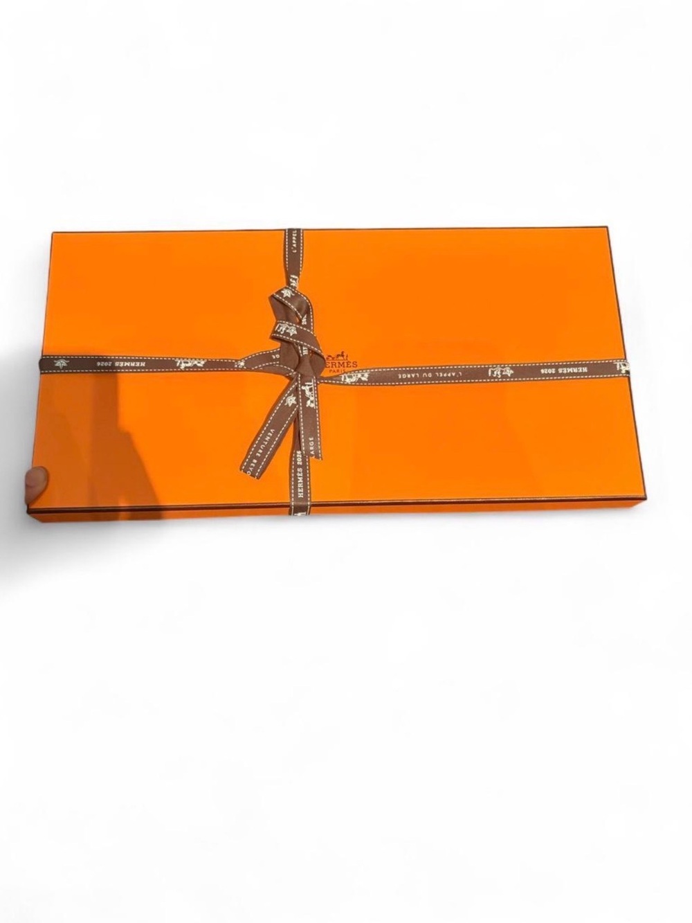 Hermes Orange Box with Brown Branded Ribbon